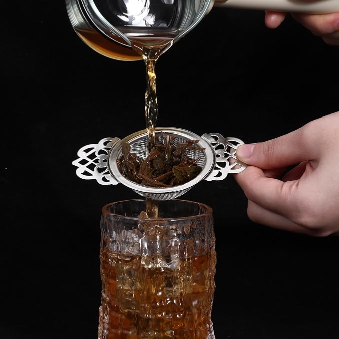 6 Pack Tea Filter Strainers Stainless Steel Loose Tea Infusers 2.5 Inch Tea Steeper with Double Wing Extender and Drip Bowl Sliver Small Fine Mesh Tea Strainers for Loose Tea Juice Coffee Filter