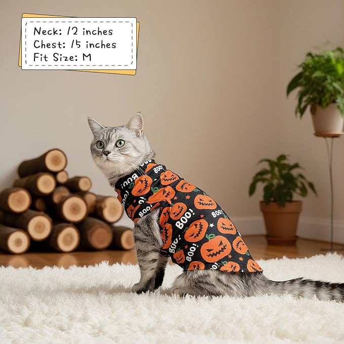 Halloween Cat Sweater Warm Fleece Pet Clothes for Cats Only | Soft Cat Vest Puppy Hoodie Coat, Fall Cold Winter Sweatshirt Pullover Clothing also for Small Dogs, Pumpkin S