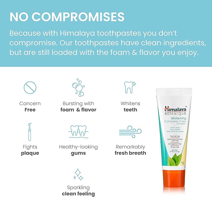 Himalaya Botanique Whitening Complete Care Toothpaste, 20 Pack Travel Size, Teeth Whitening, Fights Plaque, Fluoride Free, No Artificial Flavors, SLS Free, Simply Mint Flavor, TSA Approved, 0.74 Oz
