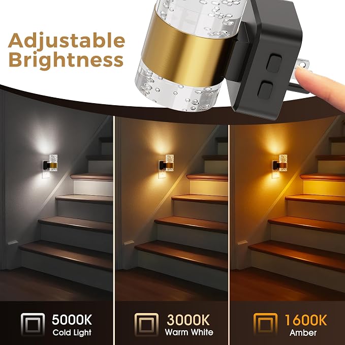 L LOHAS LED Night Lights Plug into Wall, Dusk-to-Dawn Sensor Night Light | Soft White/Cool White/Amber 3 Light Color, Adjustable Brightness, Rotatable plug, Bubble Nightlight for Hallway