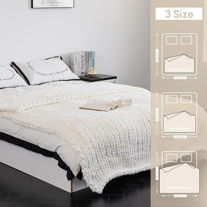 Chunky Knit Blanket - Luxury Soft Cozy 60 * 80 Throw Blanket,100% Woven Blanket Rope Knot Throw Blanket for Couch, Sofa, Home Decor, Gift - Machine Washable (Ivory White, 60 * 80)