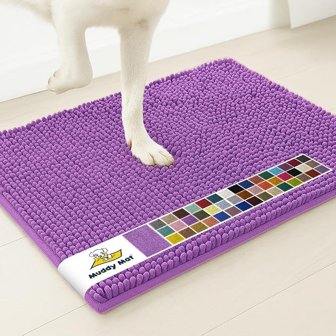 Muddy Mat® | Super Water Absorbent Door Mat Indoor, Microfiber Quick Dry Chenille Entryway Rug, Slip Resistant Front Door Mat, Indoor Mats for Entryway, Machine Washable Pet Rug, Purple 32" x 40"