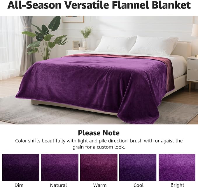 LOOBANI Waterproof Blanket for King Bed, Reversible Purple Flannel 85"x108" | Waterproof Dog Blankets for Large Dogs, Spill-Proof Sofa Cover for Family Movie Nights, Camping, Travel, Noise Free