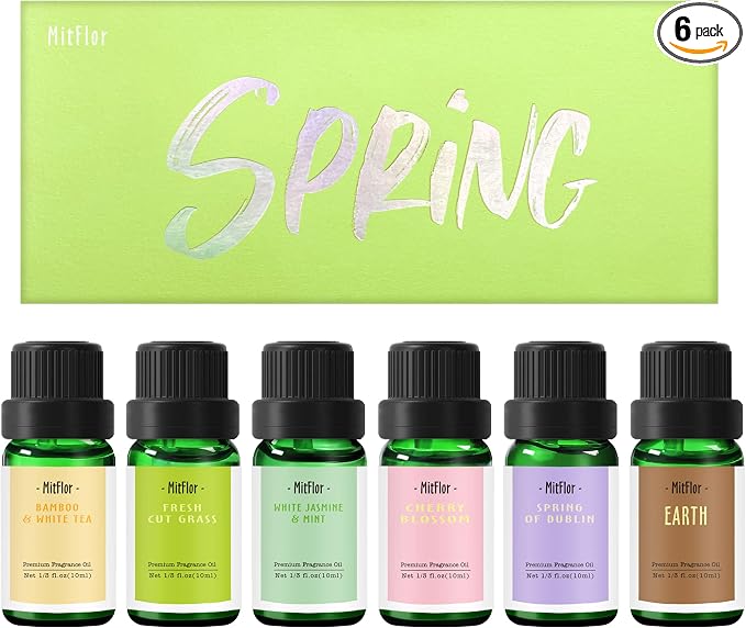 Spring Fragrance Oil Set- MitFlor Premium Essential Oils for Diffusers for Home, 10mlx6, Spring Refreshing Scents, Fragrance Oils for Candle Soap, Perfume and More, Ideal Fragrance Gift