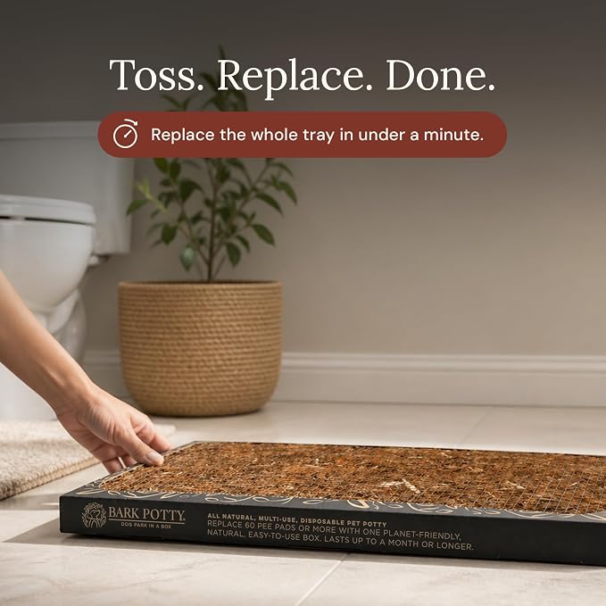 Bark Potty Disposable Dog Litter Box - Natural Bark Dog Potty Tray 30x20 | No-maintenance indoor dog potty for apartments & busy pet parents. Leak-resistant, reduces odors, replaces up to 60 pee pads
