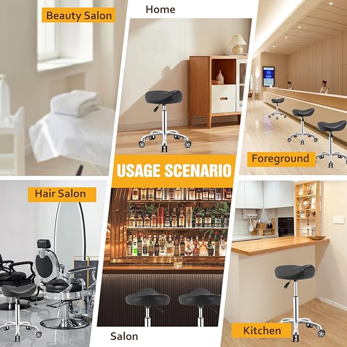 Saddle Stool Chair with Wheels,Ergonomic Swivel Rolling Height Adjustable for Salon Beauty Clinic Dentist Tattoo Home Office