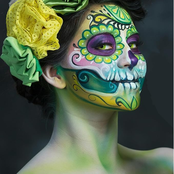 Go Ho 6 Colors Green Face Body Paint,Cream Washable Formula Face Painting for Halloween Cosplay,Body Paint FX Makeup Palette,Professional Costumes Face Paint Green Makeup