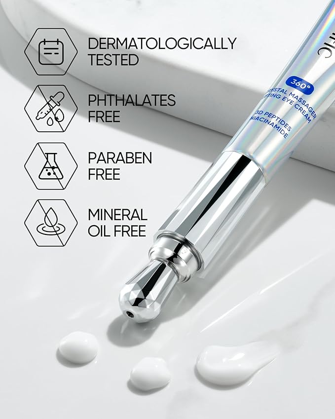 SKINTIFIC 360° Crystal Massager Lifting Eye Cream, Reduces Puffiness, Nourishes Eye Area with 3D Peptides, Niacinamide & Caffeine