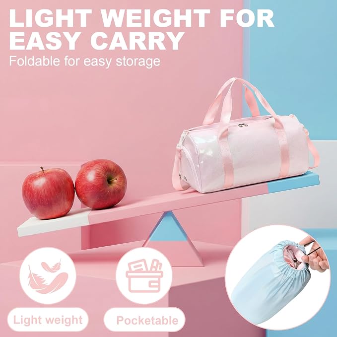 Gym Bag Sports Duffle Bag with Wet Pocket Weekender Overnight Bags with Waterproof Shoe Pouch and Air Hole for Girls Kids Women Workout Travel Bags (Light Pink)