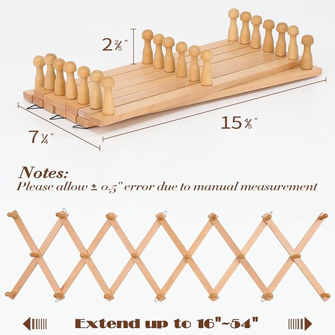 SCUNDA Wall Rack with 20 Hooks, Wooden Wall Expandable Coat Rack for Coat, Hats, Baseball Caps, Coffee Mug, Jewelry(Natural)