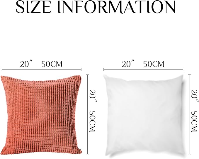 Softalker Corduroy Fall Throw Pillow Covers 20x20, Set of 2, Burnt Orange | Soft Boho Striped Pillow Cases, Couch Fluffy Cushion Covers for Farmhouse Home Decor Bed Living Room