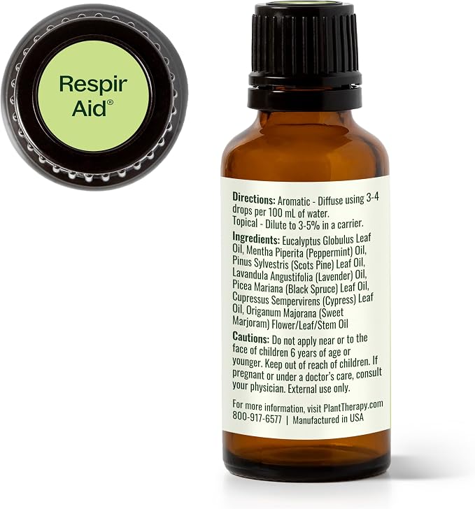 Plant Therapy Respir Aid Essential Oil Blend 30 mL (1 oz) 100% Pure, Undiluted, Natural Aromatherapy, Therapeutic Grade