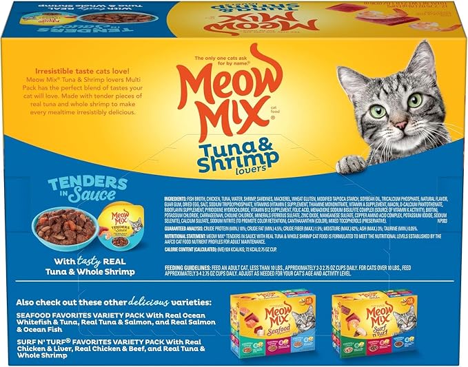 Meow Mix Tuna & Shrimp Lovers, Tenders in Sauce Wet Cat Food, 48 Cups
