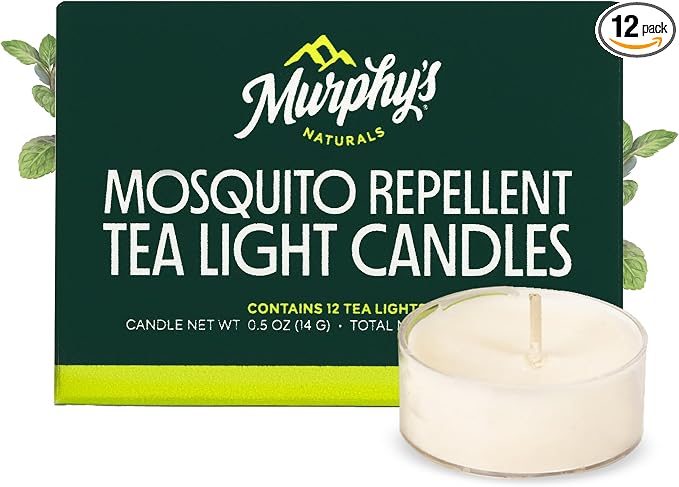 Murphy’s Naturals Mosquito Bug Repellent Tea Light Candles for Outdoor Patio, Citronella & Essential Oils, 4-Hour Burn Time Each, 12-Pack
