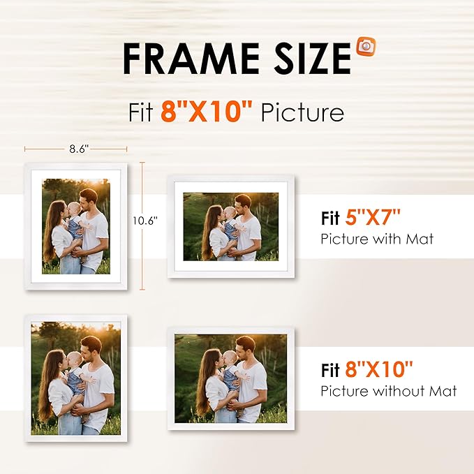 8x10 Picture Frame Bulk-6 Pack, Photo Frame with HD Plexiglass, Display Pictures 5x7 with Mat or 8x10 Without Mat, White Picture Frames Collage Wall Decor, Wall & Tabletop Picture Frames