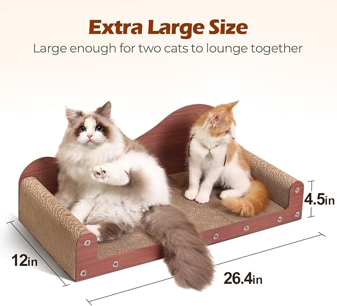 ComSaf Cat Scratcher Bed 26.4 in, Large Cardboard Cat Scratching Board | Scratch Pad Lounger, Sofa Couch Shape, Corrugated Cardboard, Furniture Protection, Indoor Resting Spot, Claw Care