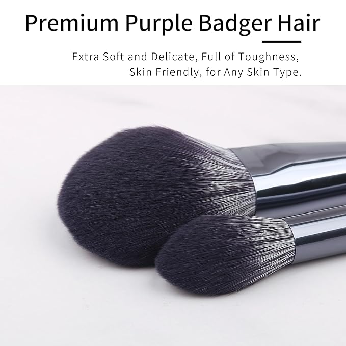 ENZO KEN Natural Purple Badger Hair Makeup Brushes Set Professional, Walnut Makeup Brush Set with Case, Cosmetic Brushes Makeup Set, Natural Makeup Brushes, Natural Bristle Makeup Brushes - ShuiMo
