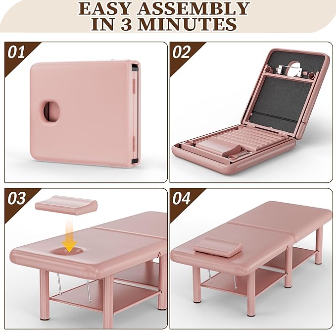 Olela Wide Foldable Massage Table - Professional Massage Table with Adjuatable Backrest & Large Storage Space, Treatment Tables with Metal Frame and Pu Leather for Spa, Beauty, Rehabilitation