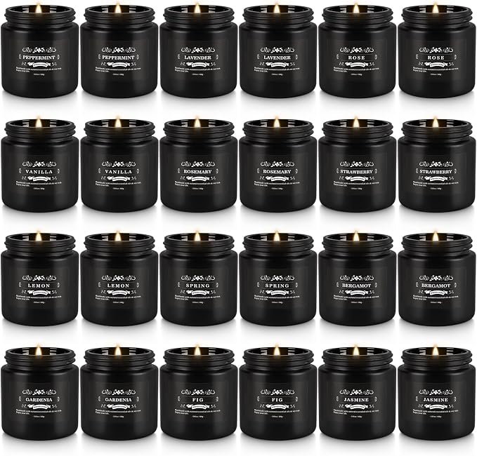 YOROXRG Scented Candles Gifts Set 24 Pack Soy Wax Travel Tin Jar Candles for Home 3.05 OZ for Mom for Christmas, Birthday, Thanksgiving, Mother's Day,Father'Day(Black)