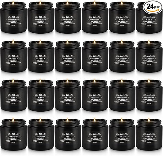 24PCs Black Scented Candles - Men Candle Gift Set, Soy Wax Candle for Parties, Yoga,and Home Decor, Indoor Outdoor 3.05Oz