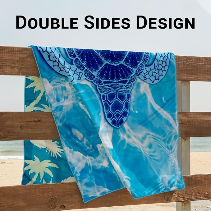 Gogreen Quick Dry Sand Free Beach Towel for Travel Pool Lightweight 71x32 in Absorbent Microfiber Oversized Towels Yoga Bath Camping Sport - Stylish Unique Gift - Sea Turtle