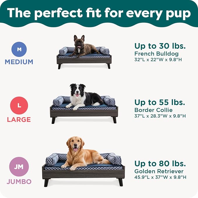 Furhaven Elevated Dog Bed Frame for 36" x 27" Large Dog Beds, Easy Assembly - Mid-Century Modern Bed Frame - Gray Wash, Large
