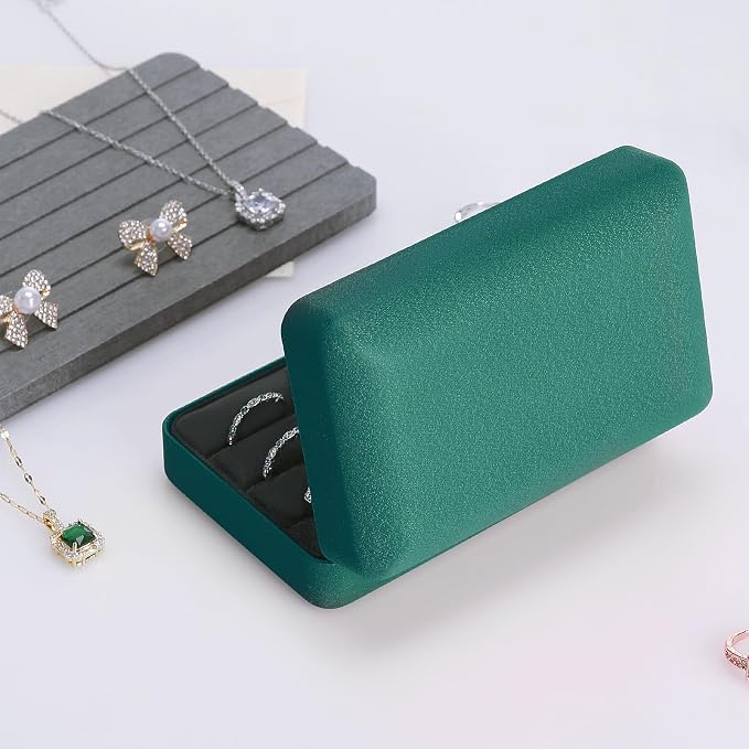 KUKUVR Velet Jewelry Jewelry Ring Storage Box | Travel Jewelry Case with 3 Slot Ring Display Organizer