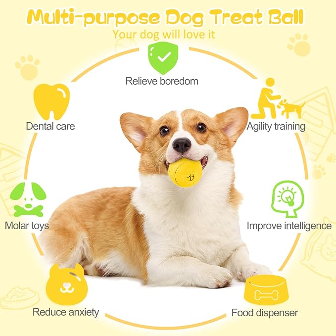 HIPPIH Dog Puzzle Toy 2 Pack, Interactive Dog Toys for Treat Dispensing | Durable Puppy Enrichment Toys, Dog Treat Ball for Teething, Slow Feeder, IQ Training, Green-2.75'', Yellow-3.14''