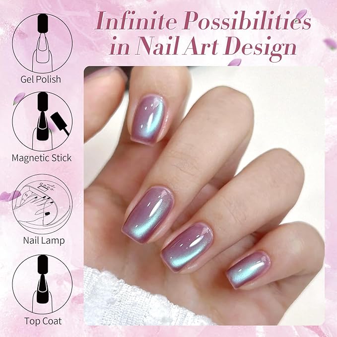 BORN PRETTY Cat Magnetic Eye Gel Nail Polish,Hyacinth Purple Jelly Glass Magnetic Gel Polish,Glitter Soak Off Nail Art Salon Manicure Home Gift 15ml