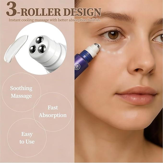 MEDB Retinol Eye Cream for Dark Circles & Wrinkles, Eye Cream Anti-Aging Under Eye Treatment with 7 Peptides & 3 Hyaluronic Acid for Hydration and Elasticity, Includes 360°Massage Roller, 30ml