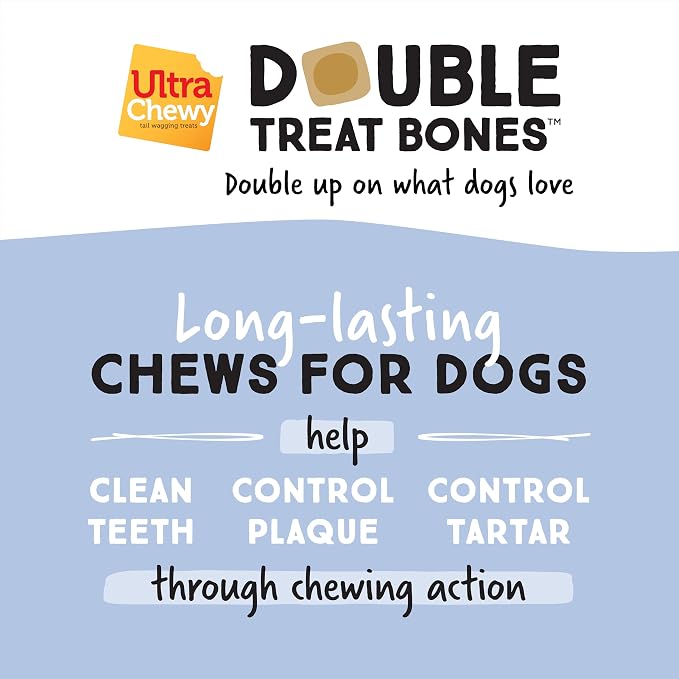 Ultra Chewy Yogurt with Blueberry Double Treat Bones, 24 Count | Long-Lasting Dog Treats, Made in USA, For Large and Small Breeds, Highly Digestible
