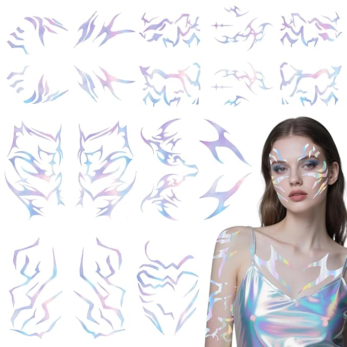 Temporary Tattoos For Men and Women - 12 Sheets Full Body Tattoos Stickers Waterproof Movie Cosplay Costume Accessories for Boys Girls Festival Party Rave Stage Makeup Decoration（Laser）