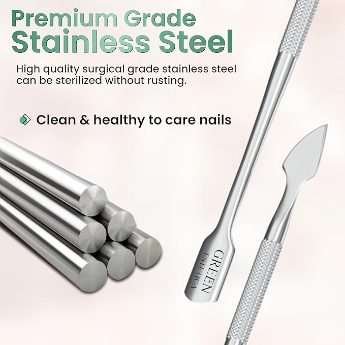 Professional Cuticle Pusher Tool - 4 Pcs Stainless Steel Dual Head Cuticle Trimmer, Spoon Shaped Nail Cleaner Tool & Nail Scraper Durable Pedicure & Manicure Tool for Fingernails & Toenails (Silver)