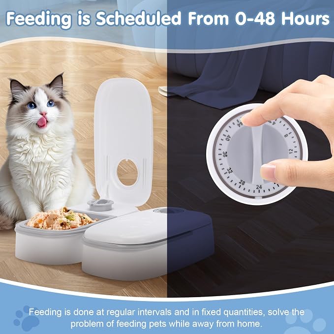 Automatic Cat Feeder, 2 Automatic Cat Feeder Wet Food, 48h Timed 700ml Cats Food Dispenser with 2 Ice Packs, Pet Feeder Automatics for Puppies and Kittens, Dog Feeders Automatics for Wet and Dry Foods