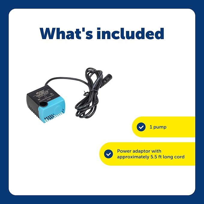 PetSafe Replacement Pump, Submersible, Compatible with Drinkwell Fountains | Fits Ceramic, Stainless Steel & 360 Pet Fountains, Quiet, Submersible, Includes Pump, 5.5 Ft Cord