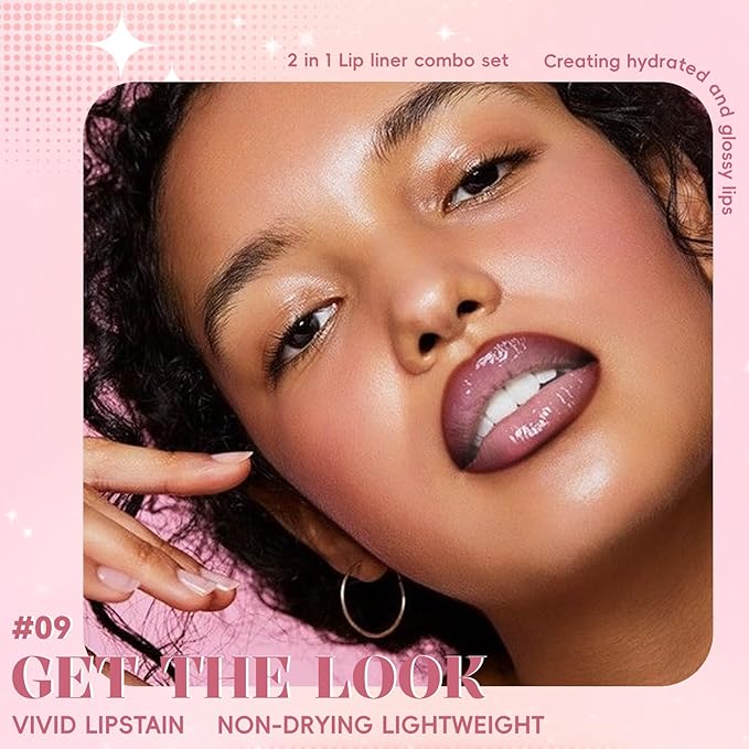 Lip Liner Gloss Lip Combo Set, 2 in 1 Lip Duo Natural Nude Lip Liner Lipstick Glossy Nourishing Soft Pink Gloss Lip Kit, Smooth Quick Fuller Plumping Juicy Lip Makeup for Women09#Soft Pink