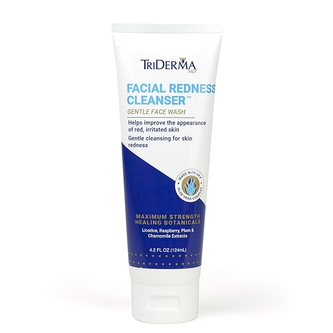 TriDerma Facial Redness Relief Bundle, Gentle Face Cleanser Plus Moisturizing Face Cream, Soothing Daily Redness Treatment for Red, Sensitive Skin| Promotes Even Skin Tone | Day/Night |