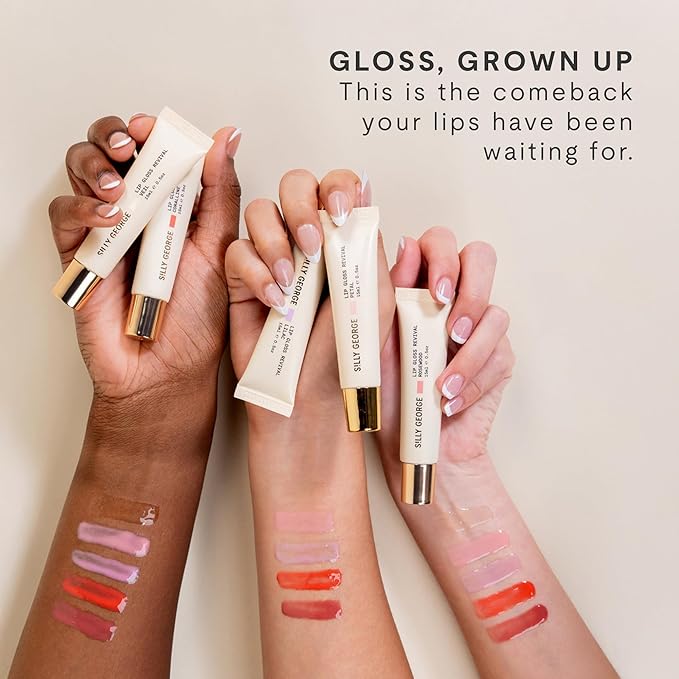 Silly George Lip Gloss Revival - Glossy Hydrating Glaze with Peptides, Shea Butter, & Moisturizing Argan, Macadamia, Babassu Oil for Dry Lips, Clean Beauty Products, Rosewood, 15ml Tubes
