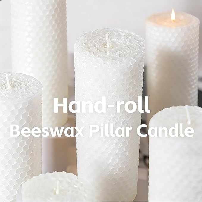 8 Pack Beeswax Pillar Candles, White Natural Beeswax Candles 160 Hours Long Burning for Emergency,Unscented Organic Bees Wax Candle for Home,Prayer,Dripless Smokeless 2x5in