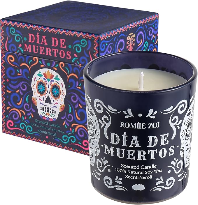 ROMIIE ZOI Scented Fall Candle - Dia de Muertos - 6oz Soy Wax Candle for the Day of Dead, 6oz Memorial & Celebration Gift for Women and Men