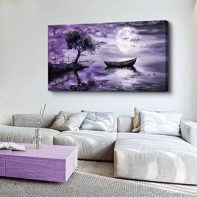 KELIYUAN Wall Art For Living Room Canvas Wall Decor For Bedroom Office Wall Decoration Landscape Paintings Modern Purple Lake View Pictures Artwork Hotel Room Home Decor Ready To Hang 20x40 In
