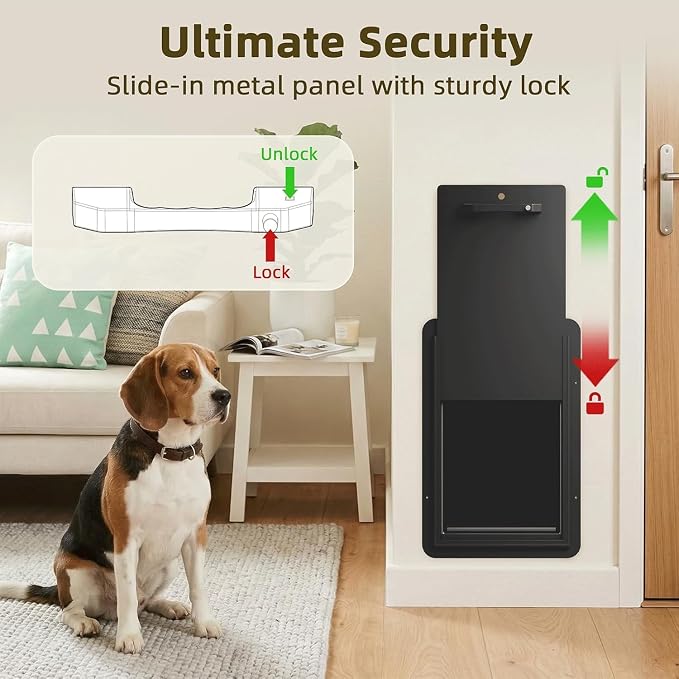 URSPET Large Dog Door for Wall, 3-Flap Insulated, Steel Frame, Black | 10.25 x 16.25 in Usable Opening, For 4.3-7.8 in Walls, Compatible with PetSafe Wall Cutouts, Lock Panel, Replaceable Flaps