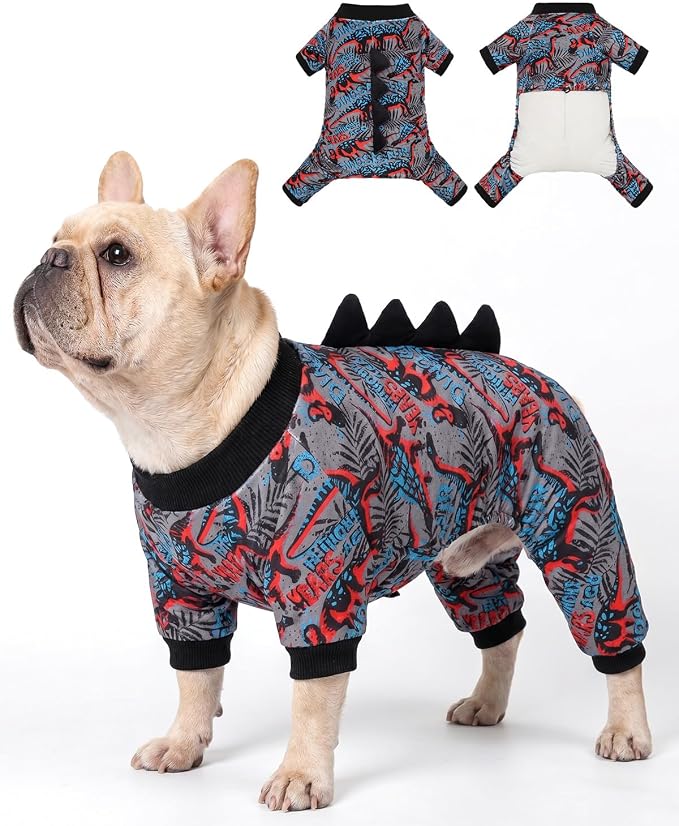 CuteBone Dinosaur Costume Dog Pajamas, Stretchy Spandex Crystal Velvet Sleepwear Coat for Small Dogs, Soft & Warm Pet Outfit Clothes for Cold Weather, Cozy Pullover Design COSP20L