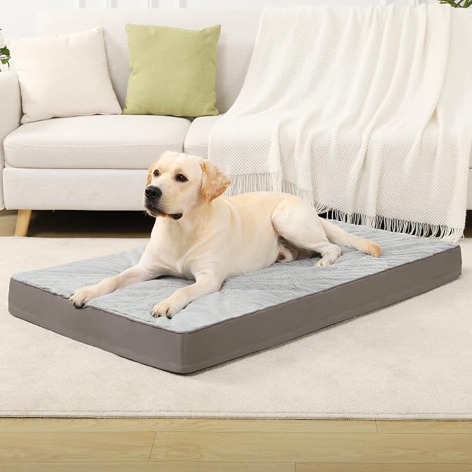 KSIIA Orthopedic Dog Bed for Extra Large Dogs with Waterproof, Grey, 47x29 | Deluxe Soft Plush Dog Crate Bed, Washable Pet Mat with Removable Cover & Egg Crate Foam for Extra Large Dogs Sleeping
