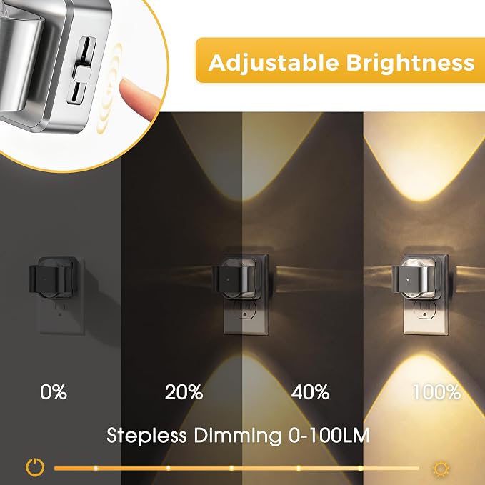 L LOHAS LED Night Light Projector, Night Lights Plug into Wall Light Sensor | Dusk to Dawn Sensor, Silver Rotating Nightlight for Kids, Soft White Ambient Lighting for Bathroom, Gaming Room,1 Pack
