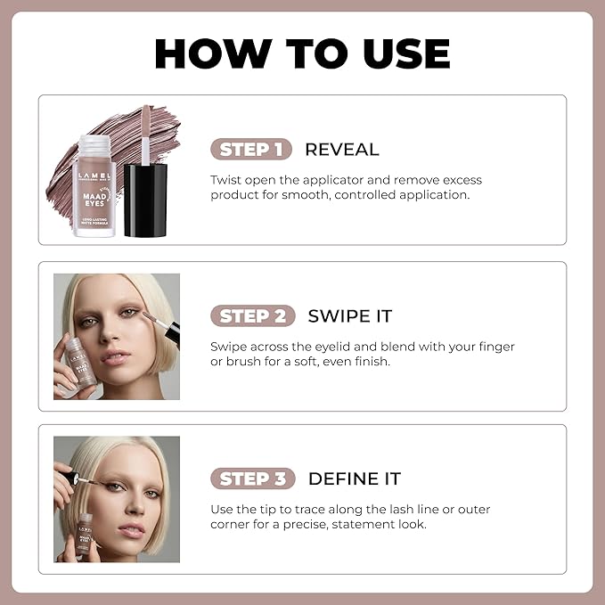 Lamel Matte Liquid Eyeshadow - Long Lasting Waterproof Eye Tint - Quick-Drying, Hypoallergenic Eye Makeup - Creamy & Smooth Formula - Brown Matte Cream Eyeshadow - Maad Eyes, №401, 5.2ml / 0.17oz