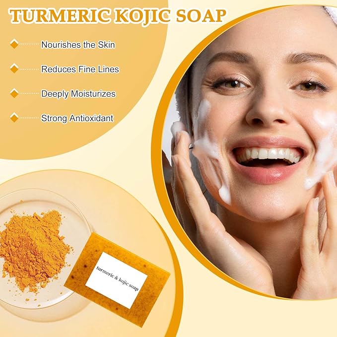 Lemon Turmeric Kojic Soap, Turmeric Soap Bar For Face ＆ Body, Natural TurmericHandmade Smooth Skin Soap For All Skin Types, 2 Pcs