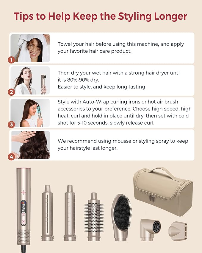 UKLISS Hair Dryer Brush 6 in 1,110000 RPM Hair Dryer with Portable Storage Bag, Fast Drying & Auto Curling Air Wrap,Create Waves & Straight Styles,Blow Dryer Brush for Salon-Quality Styling