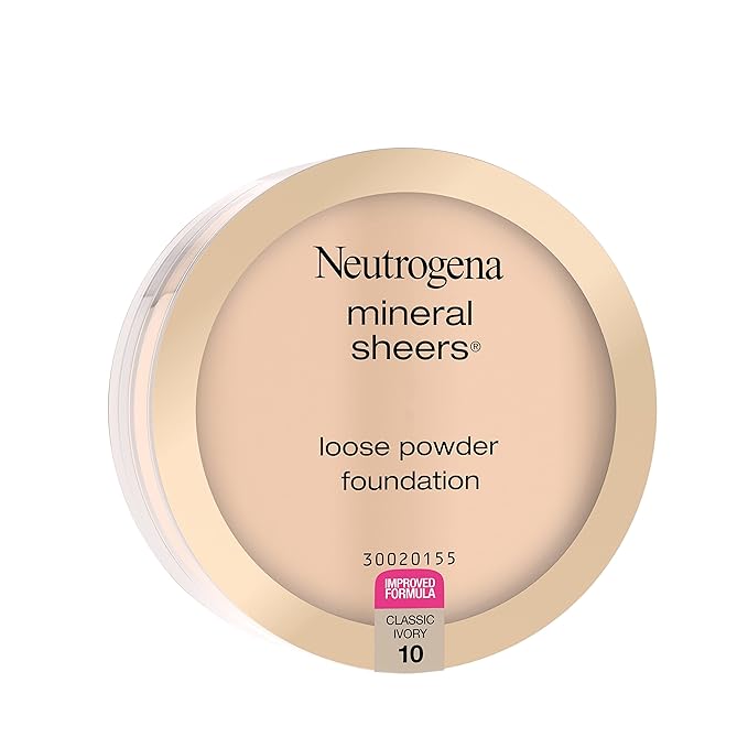 Neutrogena Mineral Sheers Loose Powder Makeup Foundation, Lightweight Face Makeup, Sheer to Medium Buildable Coverage, Sensitive Skin Foundation with Vitamins A, C, & E, Classical Ivory 10, .19 oz