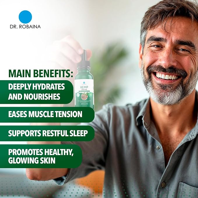 Dr. Robaina Hemp Seed Oil 2 oz – Cold Pressed for Skin & Massage – Deep Hydration, Omega 3 6 9 – Fast Absorbing, Non-Greasy – Made in USA – No Additives